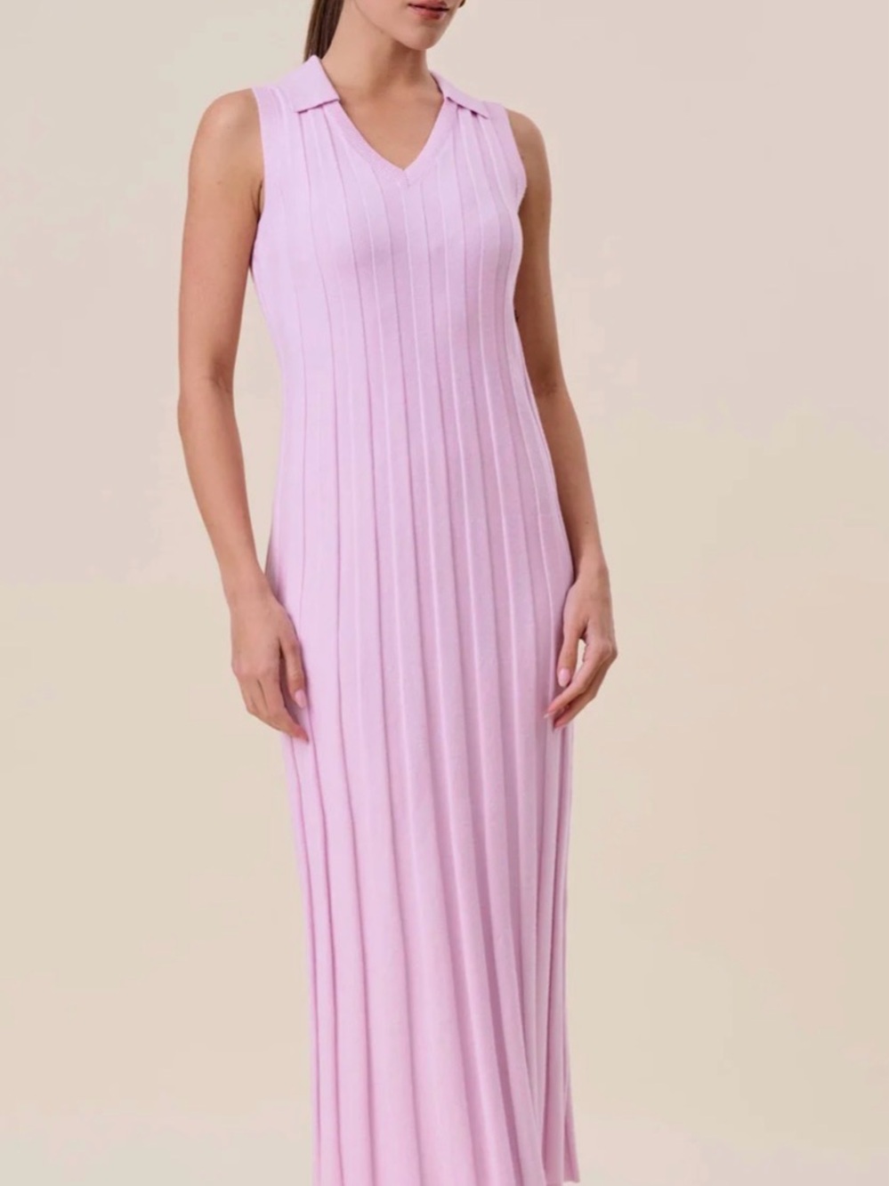 Able Los Angeles Sleeveless V-Neck Ribbed Maxi Dress in Light Pink - Picture 3 of 6